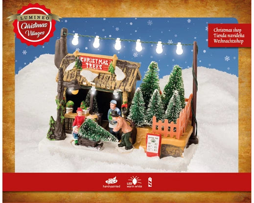 Christmas Village Scene LED Christmas Trees for Sale Stand (18x10.5x14cm)