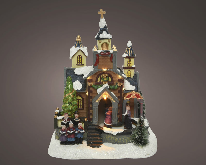 Battery Operated Church with Choir Village Scene