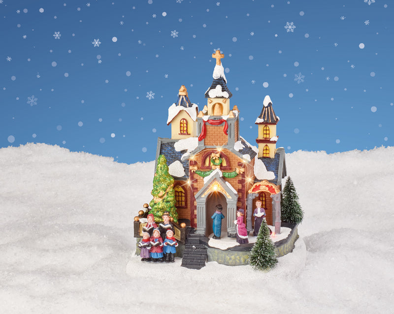 Battery Operated Church with Choir Village Scene