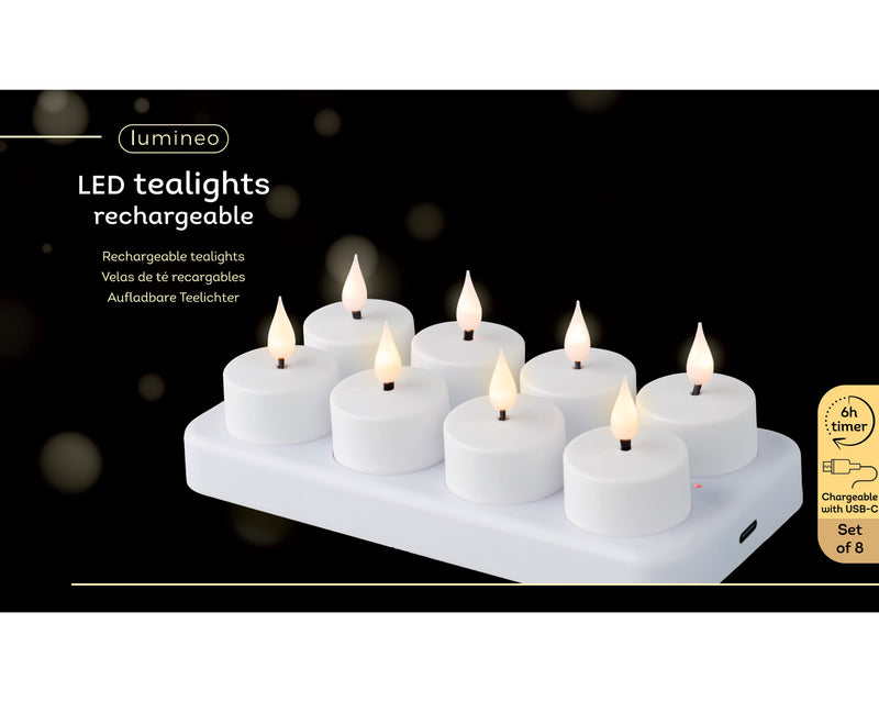 Battery Operated Rechargeable LED Tealight Set of 8
