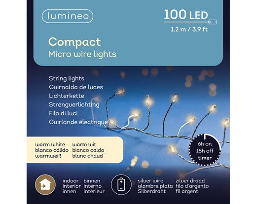 100 Lumineo Micro LED Compact Lights Steady | Battery Operated - Warm White 495 cm