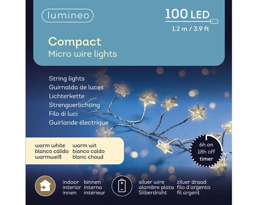 100 Lumineo Micro LED Compact Steady Lights | Battery Operated - Warm White 120cm