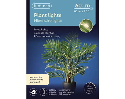60 Lumineo Micro LED Plant Lights | Battery Operated - Warm White 80 cm