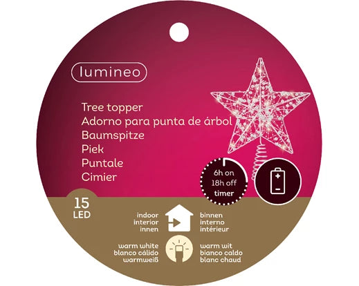 Lumineo Micro LED Silver Star Tree Topper | Battery Operated (27x6 cm)