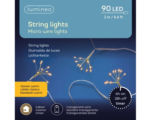 90 Lumineo Micro LED Stringlights Battery Operated Classic Warm White (L.200cm)