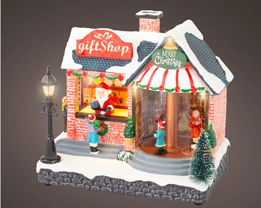 Christmas Gift Shop Village Scene LED Battery Operated (L.14.3cm x W.22.4cm x H.21.2cm)