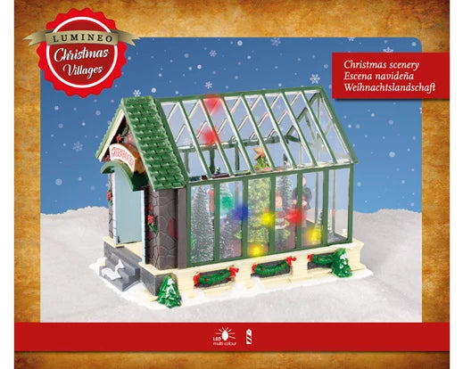 Christmas Village Scene Glass House Battery Operated LED (14.5cm x 22.5cm x 17cm)