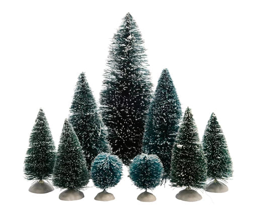 Christmas Village Tree With Snow Green Set of Nine (5.5x12.75cm)