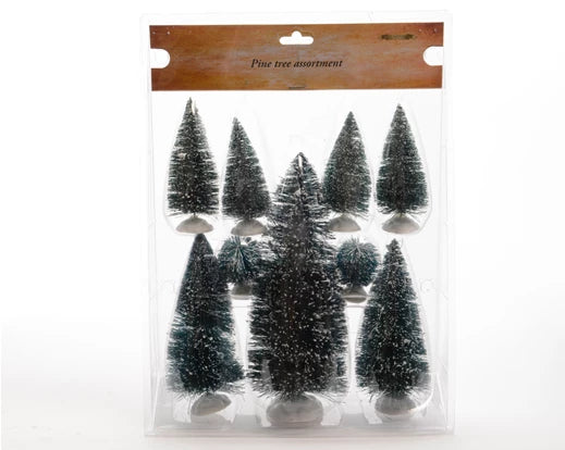 Christmas Village Tree With Snow Green Set of Nine (5.5x12.75cm)