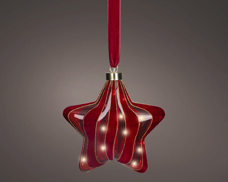 Battery Operated Micro LED Hanging Decoration Light - Red Star Shape Warm White 20cm