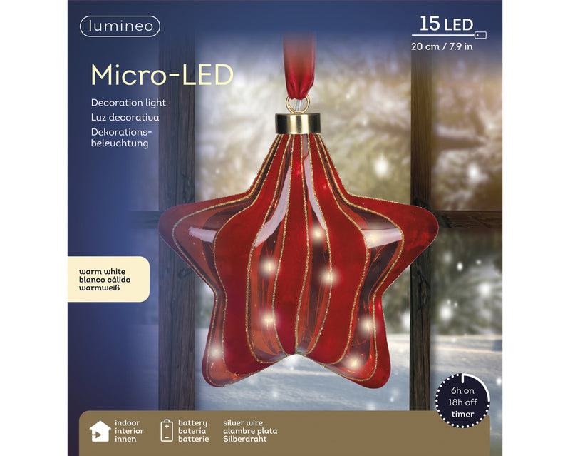 Battery Operated Micro LED Hanging Decoration Light - Red Star Shape Warm White 20cm