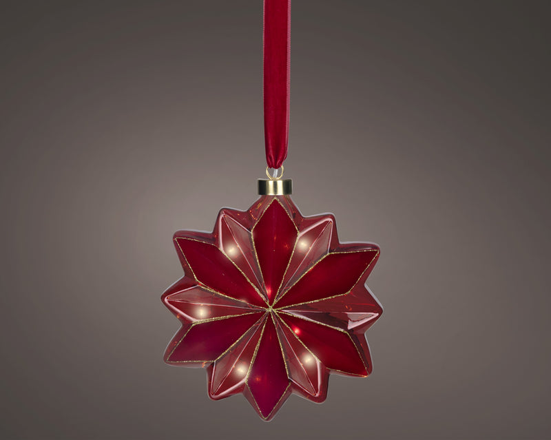 Battery Operated Micro LED Hanging Decoration Light - Red Flower Shape Warm White 19cm