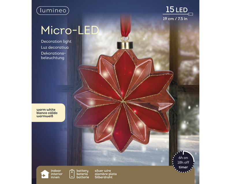 Battery Operated Micro LED Hanging Decoration Light - Red Flower Shape Warm White 19cm