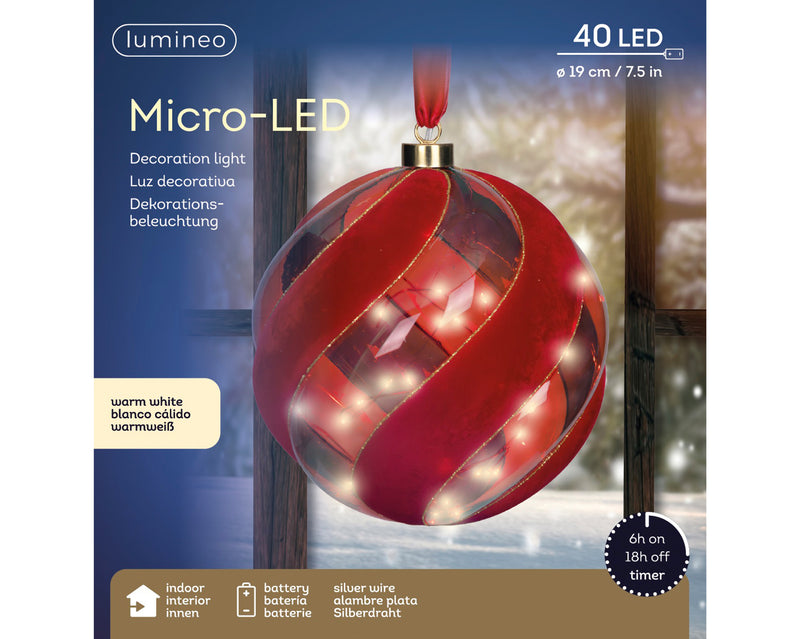 Battery Operated Micro LED Hanging Decoration Light - Red Round Shape Warm White 19cm