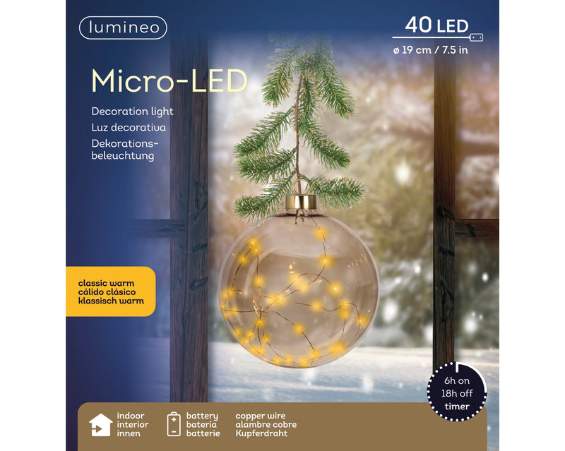 Battery Operated Micro LED Hanging Decoration Light - Round Shape Classic Warm 19cm