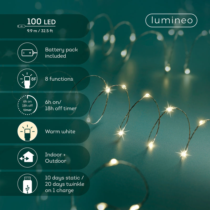 Rechargeable Warm White 100 Micro LED Lights - Warm White