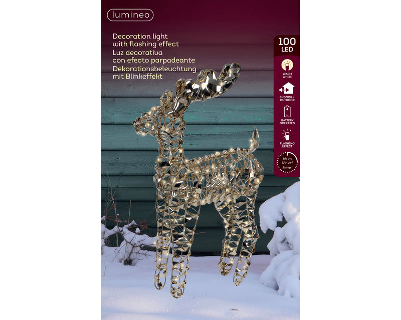 Lumineo Reindeer with 100 Micro LED Lights on Gold Frame - 66 cm