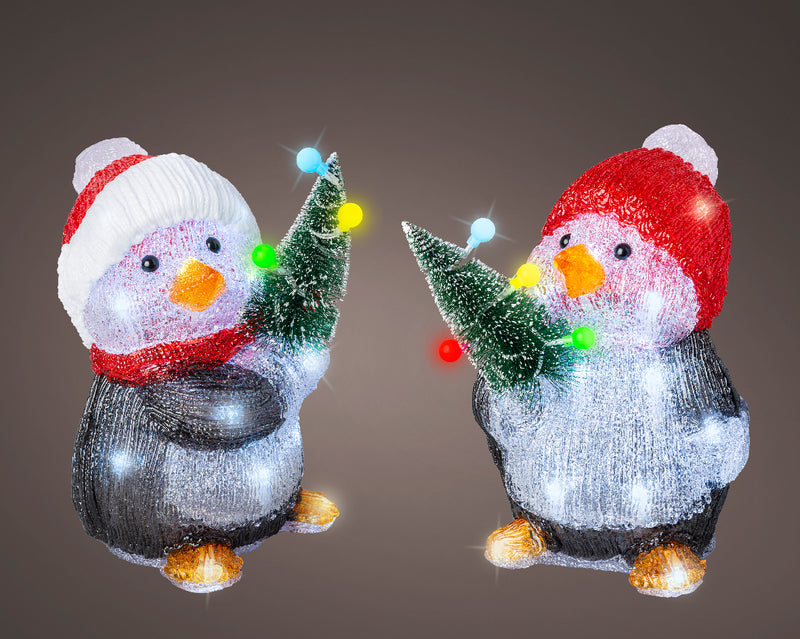 Acrylic Penguin Figure With Santa Hat Battery Operated (H.26cm)