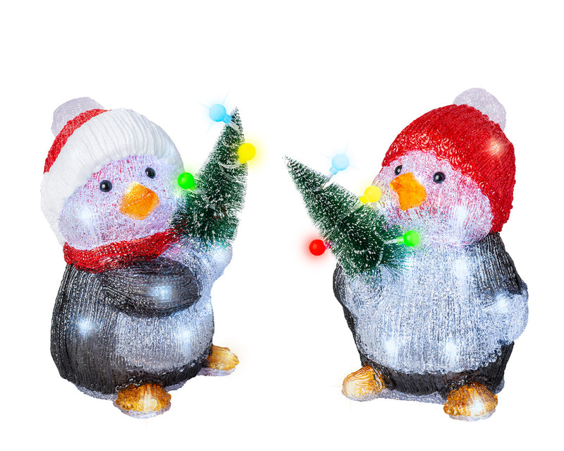 Acrylic Penguin Figure With Santa Hat Battery Operated (H.26cm)