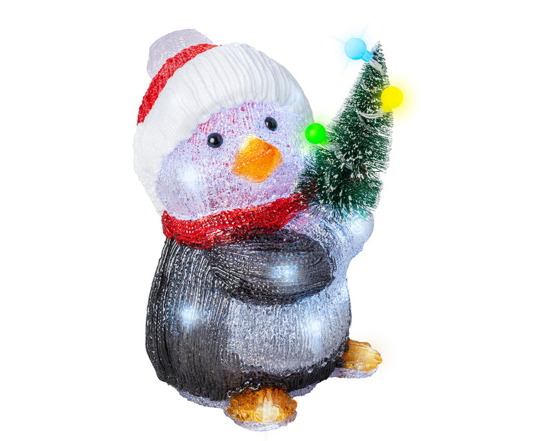 Acrylic Penguin Figure With Santa Hat Battery Operated (H.26cm)
