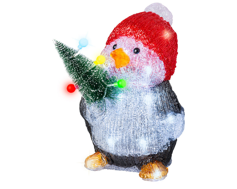 Acrylic Penguin Figure With Santa Hat Battery Operated (H.26cm)