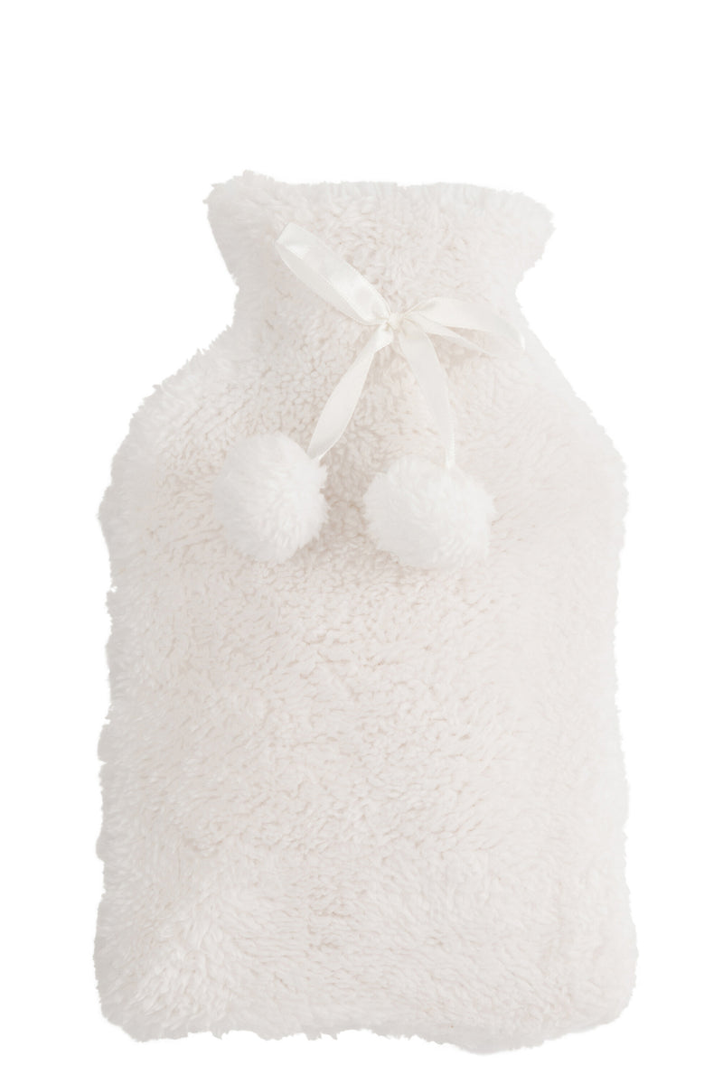 Hot Water Bottle Teddy Pompoms Polyester White