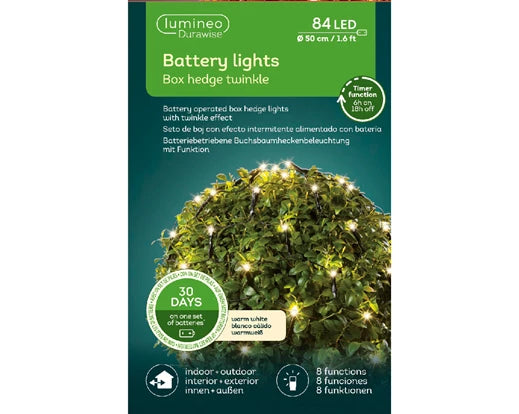 Battery Operated Durawise 84 LED Box Hedge Net Lights Warm White For up to 50cm Diameter Suitable For Outdoor Use