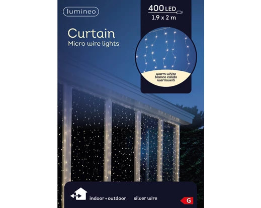 400 Lumineo Micro LED Curtain Steady Lights | Warm White Lights (1.9m X.2m)