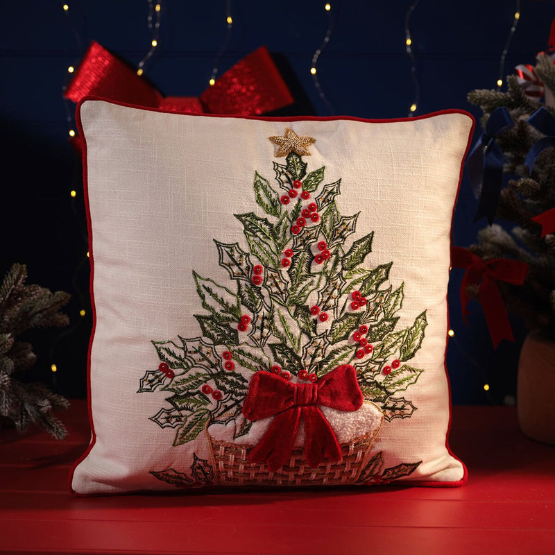 Embroidered Christmas Tree Cushion
