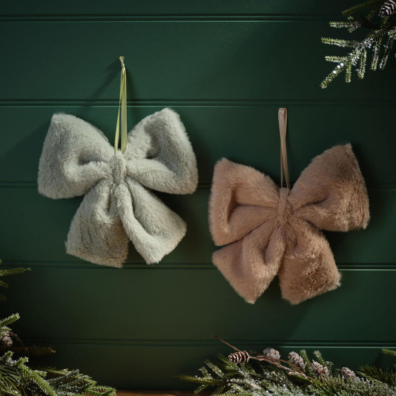 Small Faux Fur Christmas Bow - 2 Assorted Designs