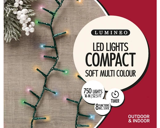750 Lumineo LED Compact Lights With Twinkle Effect | Multi-colour 1600 cm