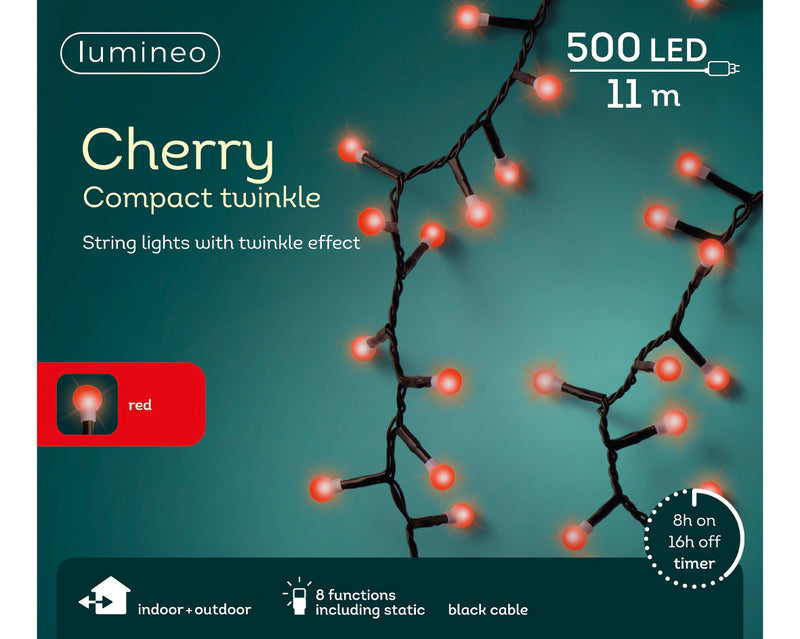 Lumineo 500 Cherry Compact Twinkle Lights Red 11m