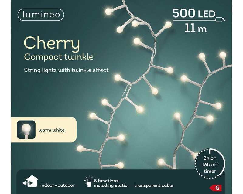 Lumineo 500 Cherry Compact Twinkle Lights Warm White with Transparent Cable 11m