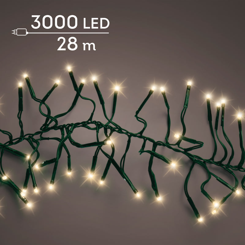 Lumineo Cluster Twinkle 3000 Soft Gold Christmas Lights Green Cable 28m