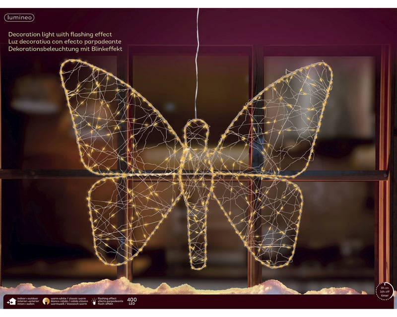Lumineo Gold Butterfly with 400 Micro LED Classic Warm Lights - 58cm