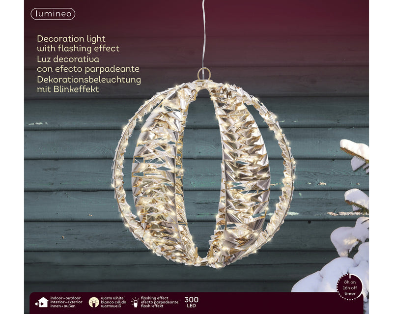 Lumineo Gold Ball with 300 LED Warm White Micro Lights - 30cm
