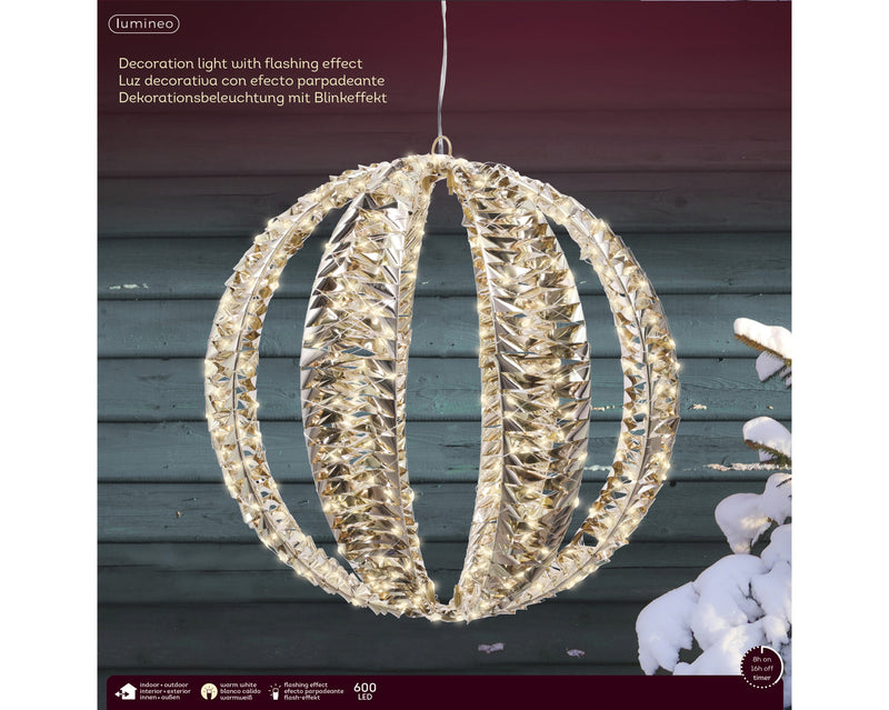 Lumineo Gold Ball with 600 LED Warm White Micro Lights - 40cm
