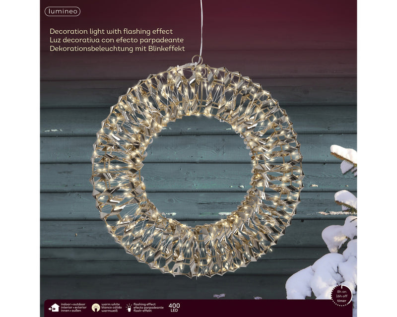Lumineo Gold Wreath With 960 Warm White Micro Lights 70cm Diameter