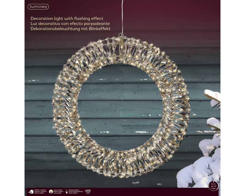 Lumineo Gold Wreath With 960 Warm White Micro Lights 50cm Diameter