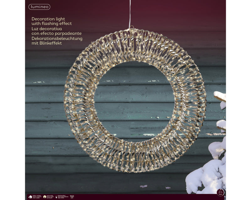Lumineo Gold Wreath With 960 Warm White Micro Lights 70cm Diameter