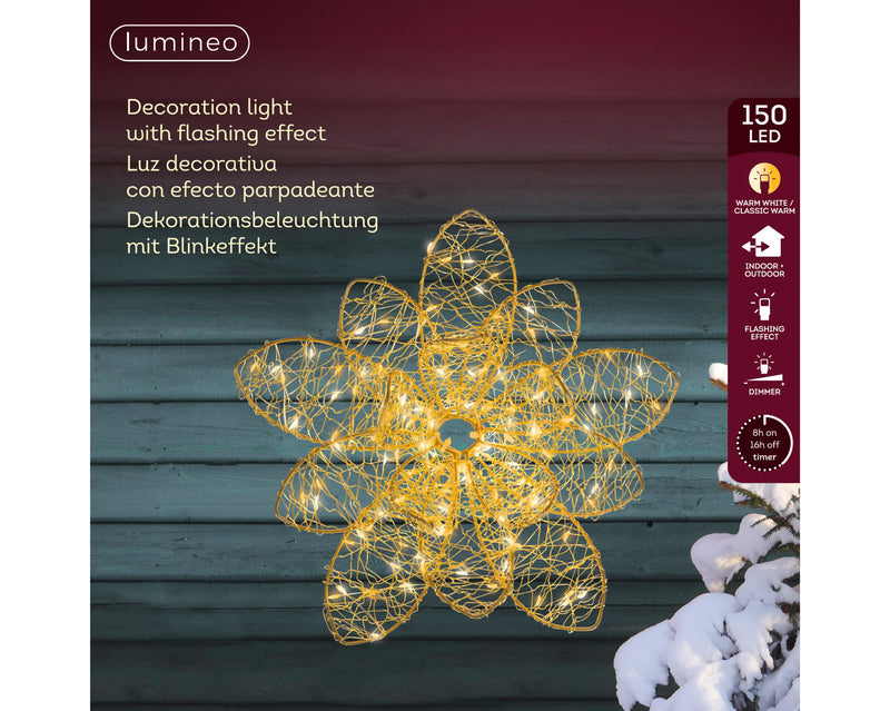 Lumineo Gold Lotus Flower with 150 LED Classic Warm Micro Lights - 28cm