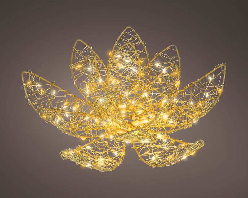 Lumineo Gold Lotus Flower with 200 LED Classic Warm Micro Lights - 38cm