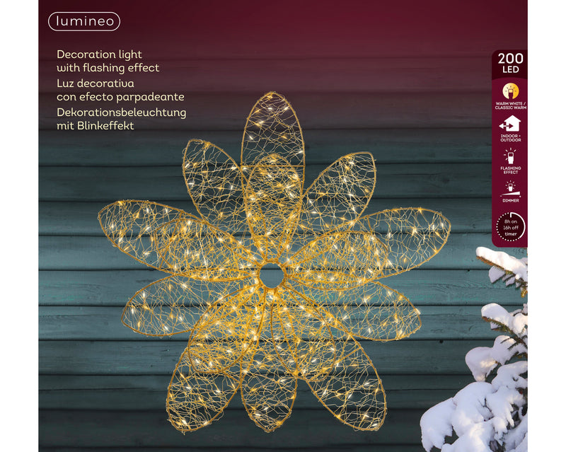 Lumineo Gold Lotus Flower with 200 LED Classic Warm Micro Lights - 38cm
