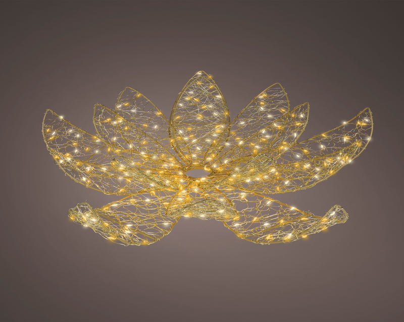 Lumineo Gold Lotus Flower with 300 LED Classic Warm Micro Lights - 58cm