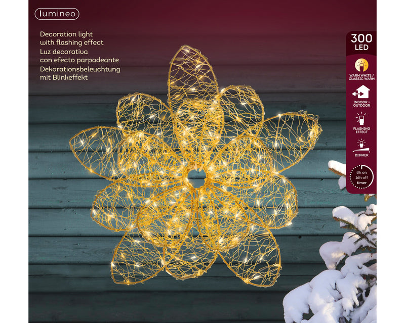 Lumineo Gold Lotus Flower with 300 LED Classic Warm Micro Lights - 58cm