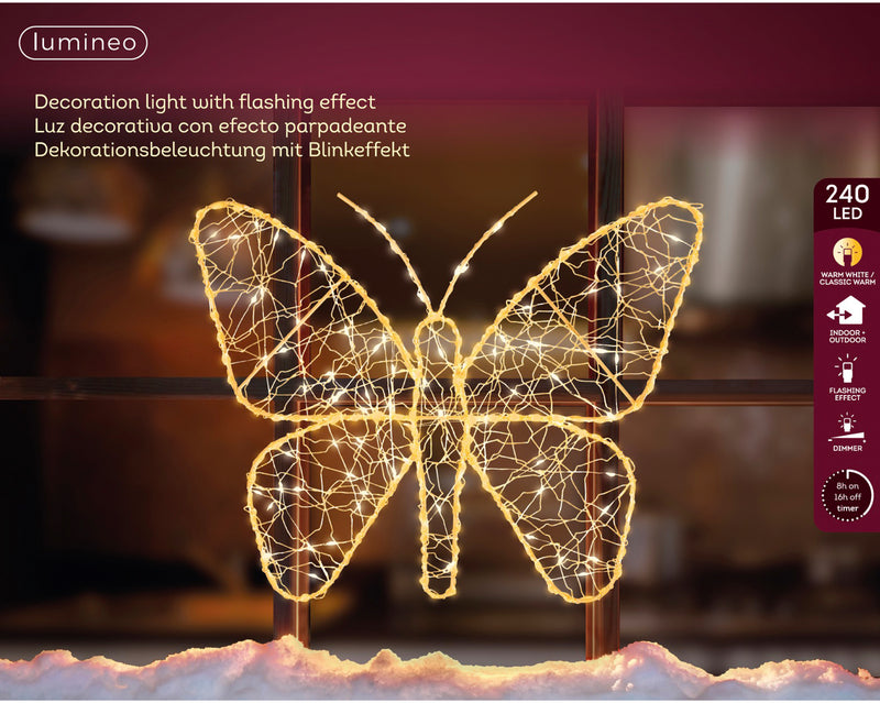 Lumineo Gold Butterfly with 400 Micro LED Classic Warm Lights - 38cm