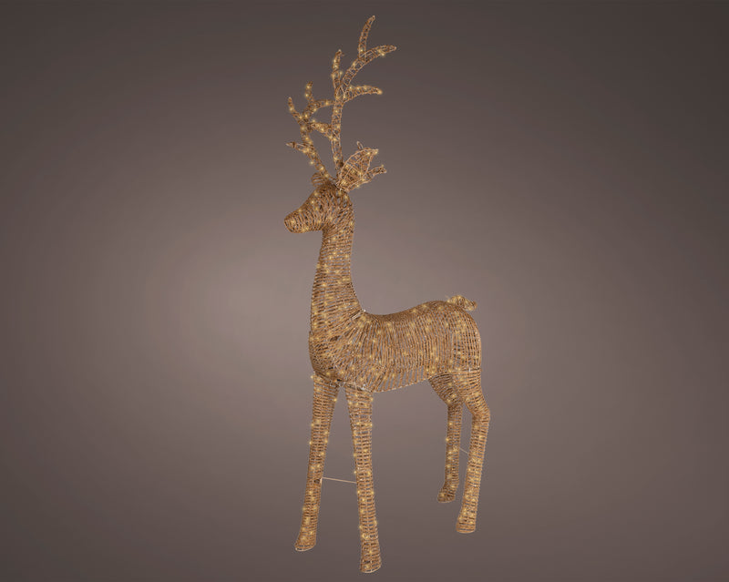 Lumineo Reindeer Standing Natural Wicker with 560 Soft Gold Lights