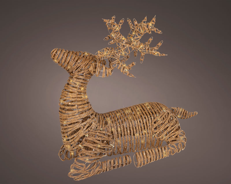 Lumineo Reindeer Seated Natural Wicker with 144 Soft Gold Lights