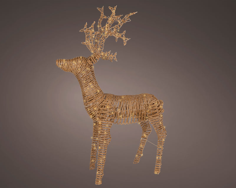 Lumineo Reindeer Standing Natural Wicker with 224 Soft Gold Lights
