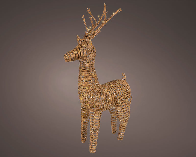 Lumineo Reindeer Standing Natural Wicker with 72 Soft Gold Lights